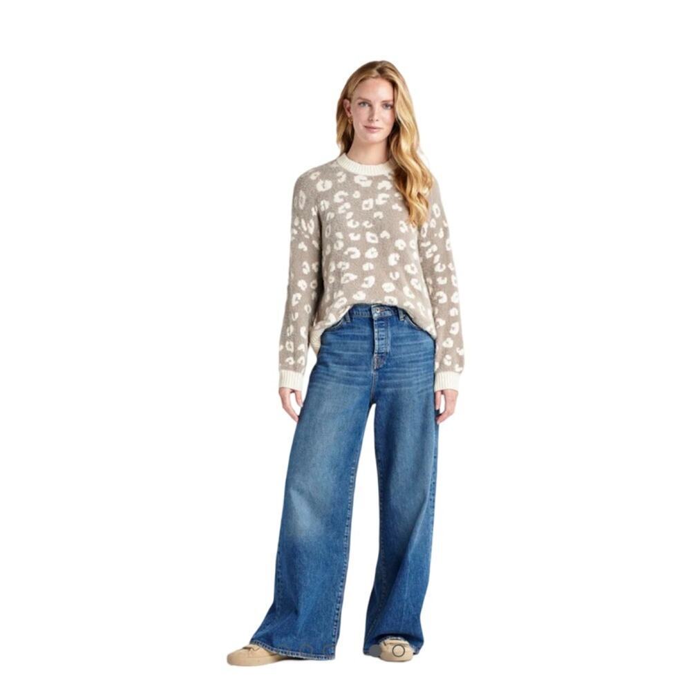 Splendid Leopard Eyelash Knit Sweater M‎ Fuzzy Jacquard Cozy Fall Layer - Picture 6 of 7